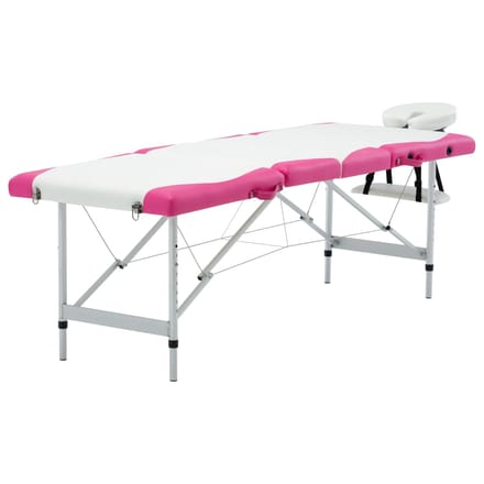 vidaXL - Massagetafel - inklapbaar - 4 - zones - aluminium - wit - en - roze