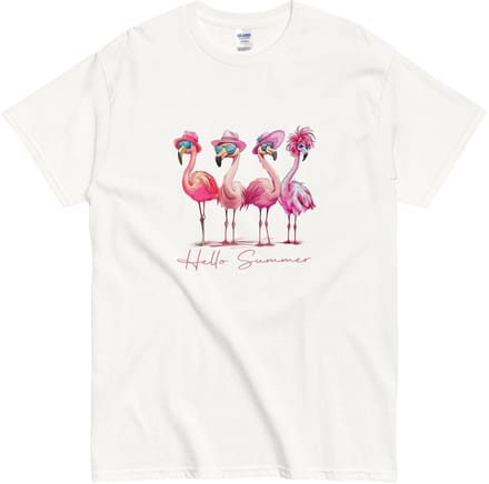 T Shirt Dames Heren met Grappige Zomer Flamingo's - Hello Summer - Wit - M