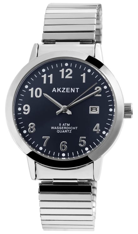 AKZENT Herenhorloge roestvrij staal zilver, datumweergave