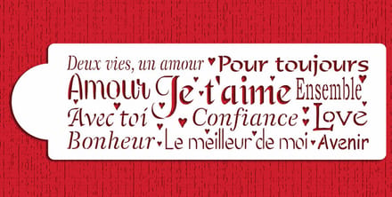 Designer Stencils French Words of Love Cookie Stencil - Groot Sjabloon