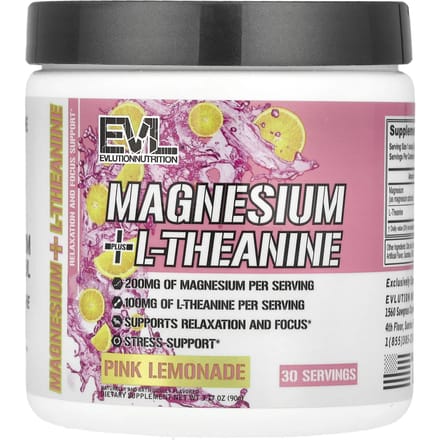 EVLution Nutrition, Magnesium + L-Theanine, Pink Lemonade, 3.17 oz (90 g)