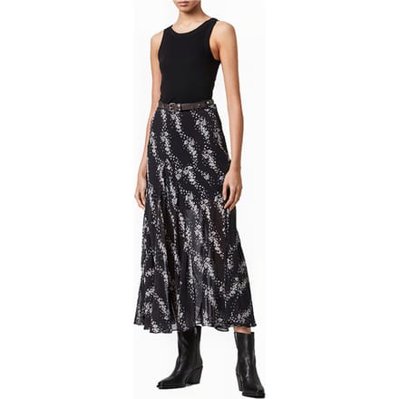 AllSaints Primina Cultivar Ski Black Maat: 32 | Midi Rokken Outlet | Dames | Zwart