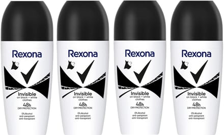Rexona Deo Roller– Invisible Black & White - Voordeelverpakking 4 x 50 ml