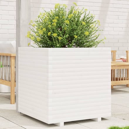 vidaXL - Plantenbak - 70x70x72 - cm - massief - grenenhout - wit