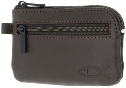 oxmox Leren sleutelgeval Leather Keyholder Freedom Fish Embossed Brown donkerbruin