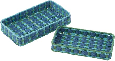 J-Line plateau Rechthoek - papier - donkerblauw/groen - set van 2