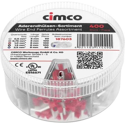 Cimco 187603 Assortiment adereindhulzen Deels geïsoleerd 1 set(s) Tin