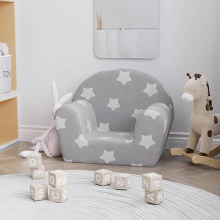 vidaXL - Kinderbank - met - sterren - zacht - pluche - lichtgrijs