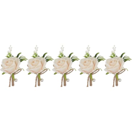 5 STuks Bruiloft Boutonnière Speld Vast Plastic Kunstbloem Corsage voor Bruid en Bruidegom Rood champagne