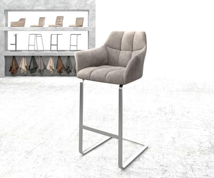 Barkruk Yulo-Flex Vintage taupe sledestoel plat roestvrijstaal