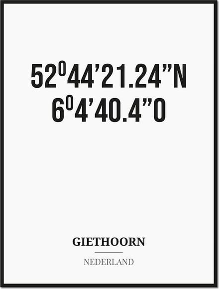 Poster/kaart GIETHOORN met coördinaten