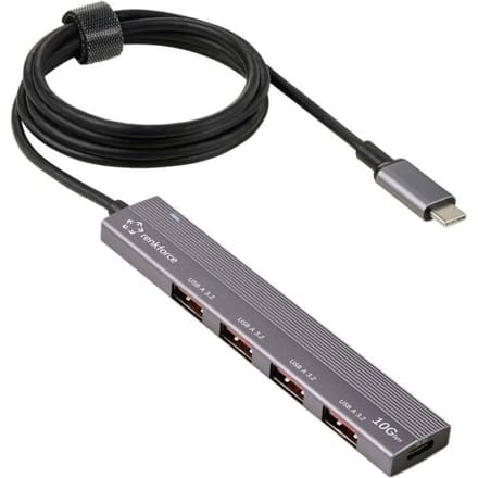 Renkforce RF-USBCH-200 RF-6700798 USB-hub 4 poorten USB-A USB 3.2 Gen2 10 GBit/s Met USB-C stekker, Met aluminium behuizing, USB-C PD laadaansluiting Space