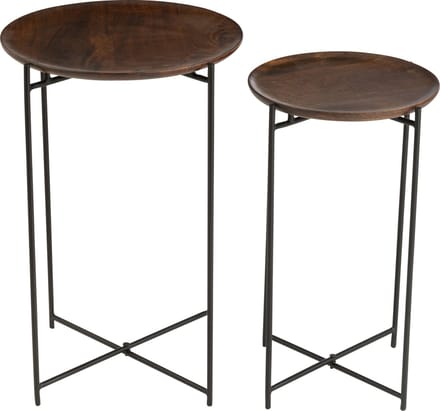 J-Line bijzettafel Rond - ijzer/hout - bruin/zwart - 2 stuks