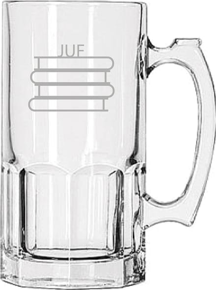Gegraveerde Bierpul 1ltr Juf met boeken