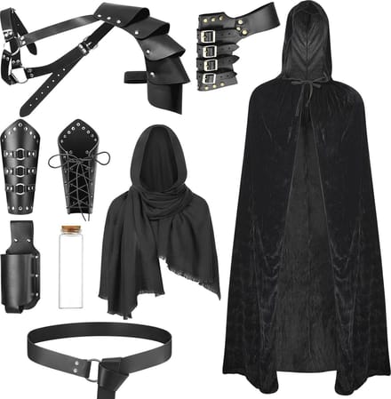 Middeleeuws Ridderkostuum voor Heren - Halloween Verkleedset met Capuchon, Sjaal en Accessoires