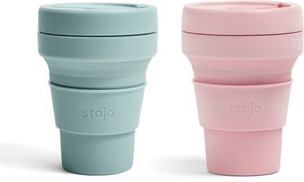 STOJO - Opvouwbare Beker - To Go - Aquamarine & Carnation - 355ml - Herbruikbaar - Reusable Cup - Set van 2 Stuks