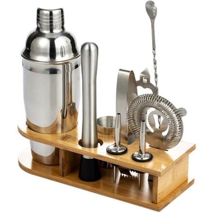 10 STUKS Thuis Barman Kit RVS met Bamboe Dienblad Cocktail Menggereedschap Set voor DIY Beginner gray