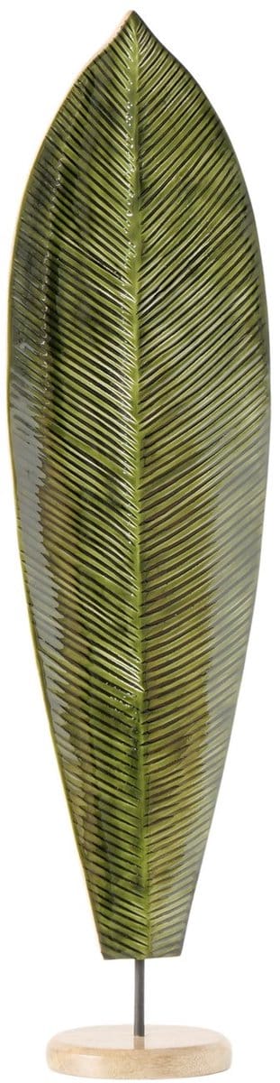 Blad - op voet - Decoratie - Groen - 86x23.5x15.5cm - Mango Hout - Vensterbank