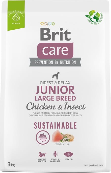 Brit Care Sustainable Junior Large Breed Digest & Relax Kip - Hondenvoer - 3 kg