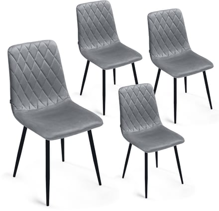 Lina® Elisia Velvet Eetkamerstoelen - Stoel - Grijs - Set van 4