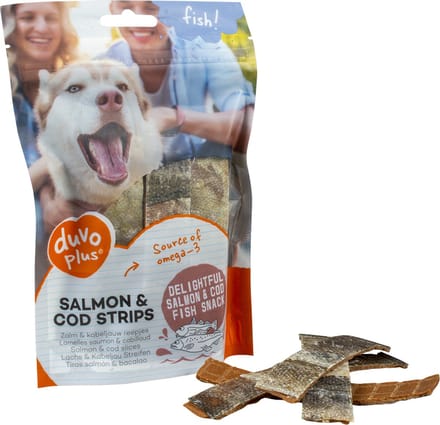 Duvoplus - Hondensnack - Hond - Fish! Zalm & Kabeljauw Strips 150gr - ± 14st - 14st