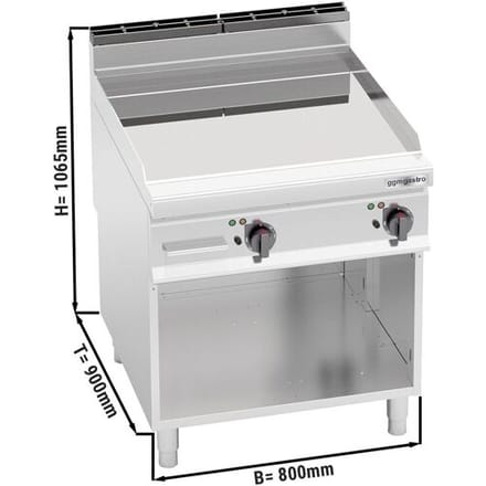 GGM Gastro Elektrische bakplaat - hardverchroomde plaat - 11,4kW - Glad - Bakoppervlak: 396x667mm - met open onderbouw zilver