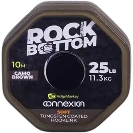 Ridgemonkey Connexion Rock Bottom Tungsten Soft Coated Hooklink 20 M Karperlijn Goud 25 Lbs