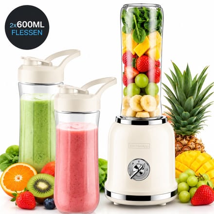 KitchenApp - Retro Blender - Inclusief twee flessen en meerdere accesoires - Beige