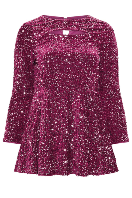 Yours London Roze Fluwelen Top Met Pailletten Size 42