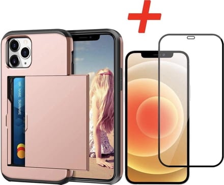 Pasjeshouder geschikt voor Apple iPhone 13 Pro - Roze - met Glazen Screenprotector
