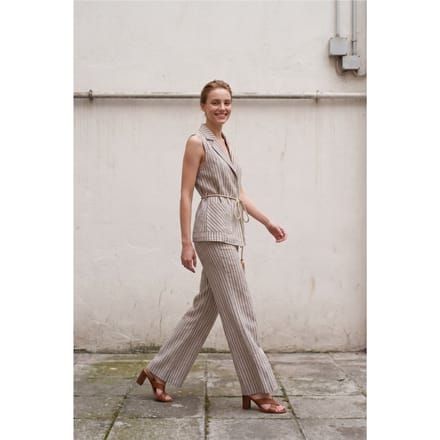 Gestreepte mouwloze top en wijde broek set