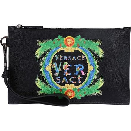 Versace Classique Texture Litchi Mode Commuter Grande Logo Pochette en Cuir de Veau Pochette Homme Noir DP84725-DVSIGD-41MP Basic Set (Bag+Dust Bag)