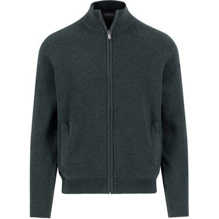 Fynch-Hatton Vest Zip Stand-Up Collar Subtle Structure Knit Merino Cashmere Dark Ivy / male