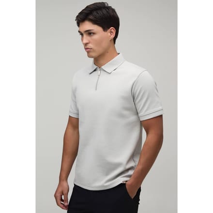 Slim Premium Interlock Polo Met Ritssluiting Bij De Hals | Grey | Size XS