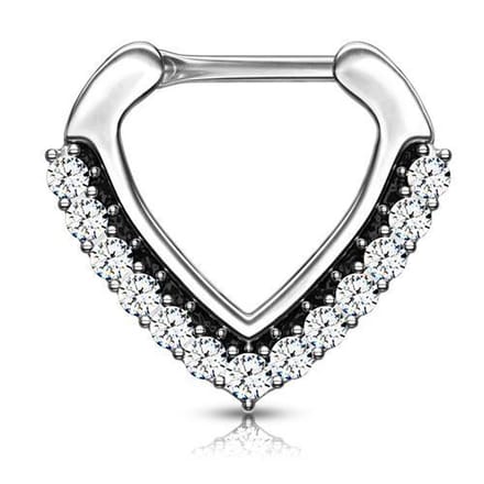 Piercing PVD high quality V-shape gemmed 1.2x8 - zilver - LMPiercings