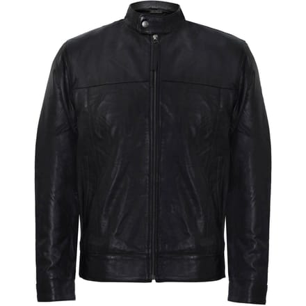 Leren bikerjack met mandarijnkraag