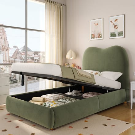 PHOEBE CAT Gestoffeerd bed - 90 x 200 cm - Opbergruimte - Kinderbed - Velvet - Groen