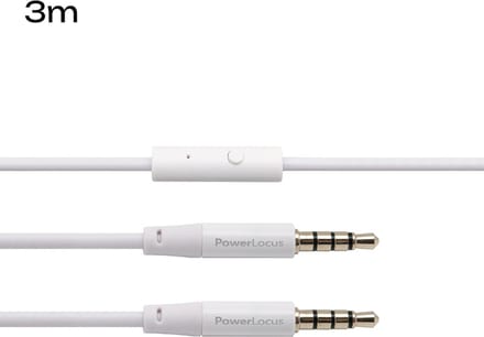 PowerLocus Audio Kabel 3.5mm Jack, Aux Kabel met Microfoon voor Koptelefoons - 3 Meters - Wit