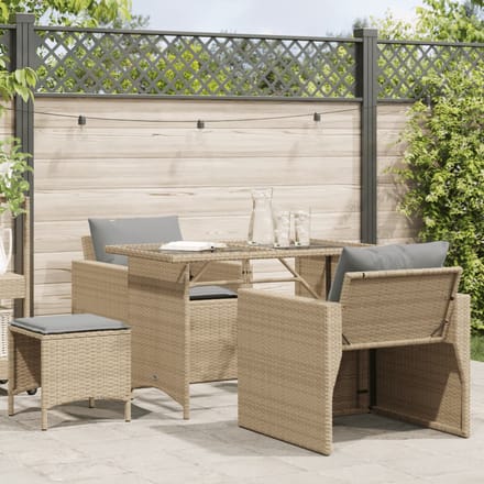 vidaXL - 4-delige - Loungeset - met - kussens - poly - rattan - beige