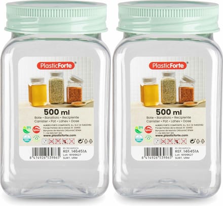 PlasticForte Voorraadpot/bewaarpot - 2x - 500 ml - kunststof - mint groen - B7 x H13 cm