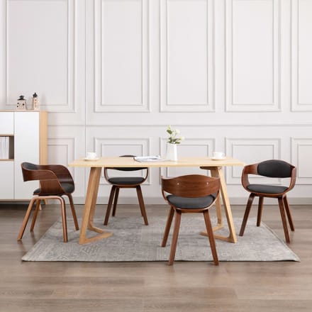 vidaXL - Eetkamerstoelen - 6 - st - gebogen - hout - en - stof - grijs