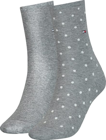 Tommy Hilfiger damessokken Dot (2-pack) - uni en gestipt katoen - grijs met wit
