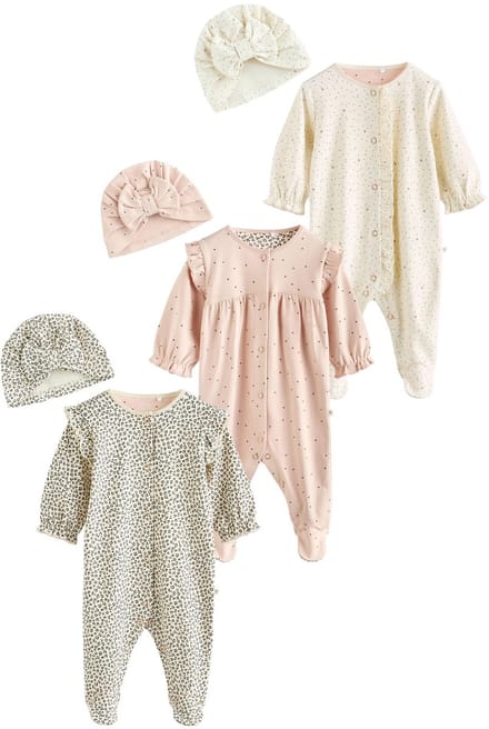 Next - Meisjes - 3 Pack Baby slaappakjes met bijpassende tulbanden - Roze