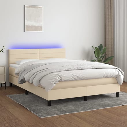 vidaXL - Boxspring - met - matras - en - LED - stof - crèmekleurig - 140x200 - cm
