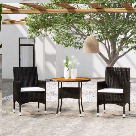 vidaXL - 3-delige - Tuinset - poly - rattan - zwart