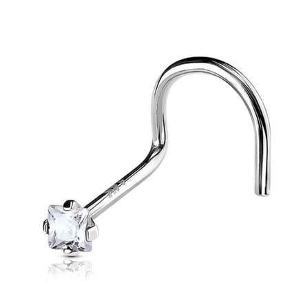Piercing 14kt U-bocht vierkant steen - wit goud - LMPiercings