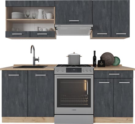 Vicco R-Line Keukenblok – 200 cm WB Eik Zwart beton/goud eiken