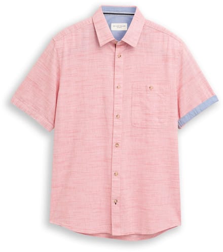 Tom Tailor - Regular fit katoenen overhemd met korte mouwen - Maat M - orange red horizontal stripe