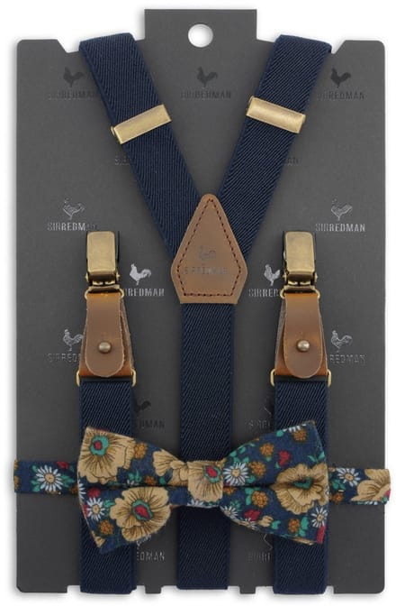 Sir Redman - Bretels met strik - bretels combi pack Retro Ranonkel blauw - blauw / beige / turquoise / rood
