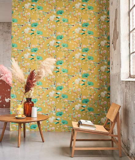 Botanisch behang vogel bloemen 539448